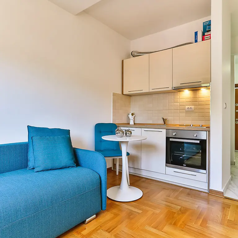 Dio dnevnog boravka sa kuhinjom i trpezarijom